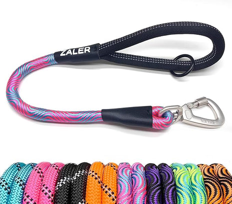 ZALER Short Dog Leash, 26 Inches Rope Traffic Leashes for Dogs, Reflective Dog Lead with O-Ring, Heavy Duty Pet Leash for Large and Medium Dogs (26'' Blue Pink)