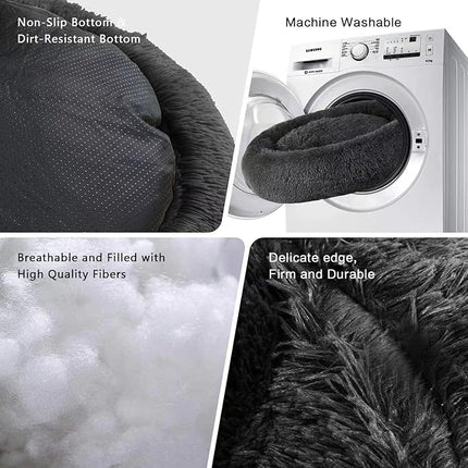 Cat Beds for Indoor Cats - Cat Bed Washable 20/24 inches, Dog Beds for Small Medium Dogs, Anti Anxiety Round Fluffy Plush Faux Fur Cat Bed, Thick Bottom (Dark, Medium)
