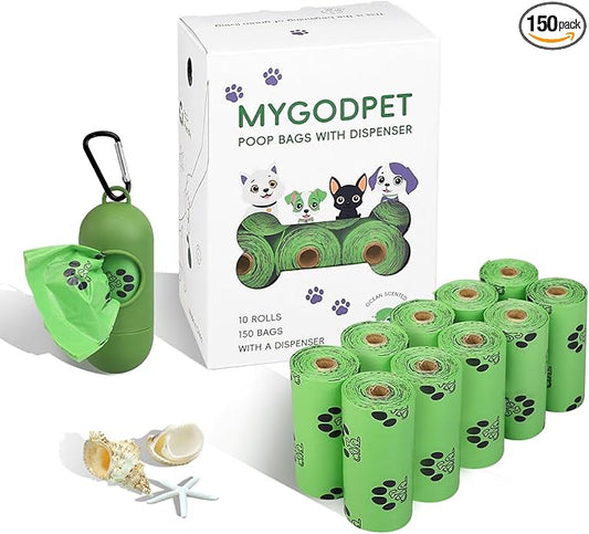 Dog Poop Bags Rolls with Dispenser 150 Count Biodegradable Poop Bags for Dog and Cat Ocean Soap Scented Waste Bag Leak Proof Doggie Poop Bag Doggy Trash Bag Green