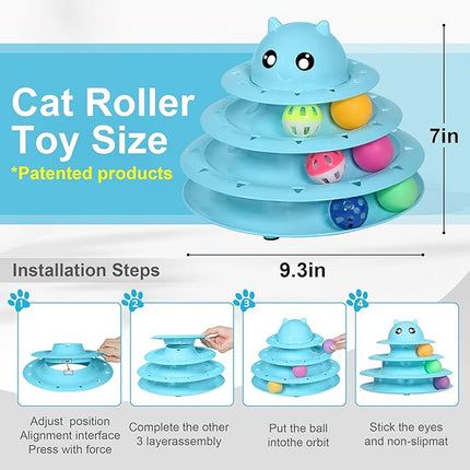 UPSKY 24 PCS Cat Toys, 3-Level Turntable Kitten Toys Set, Interactive Cat Roller Toys for Indoor Cats, Catnip Toys, Cat Teaser Toys, Mice Toys, Spring Toys, Various Ball Toys for Kitty