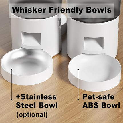 Automatic Cat Feeder for 2 Cats, 4.2L Dual Food Dispenser, Up to 6 Meals/Day, Portion Control, Voice Message, Dual Power Options (Transparent+White, Dual Stainless Steel Bowls)