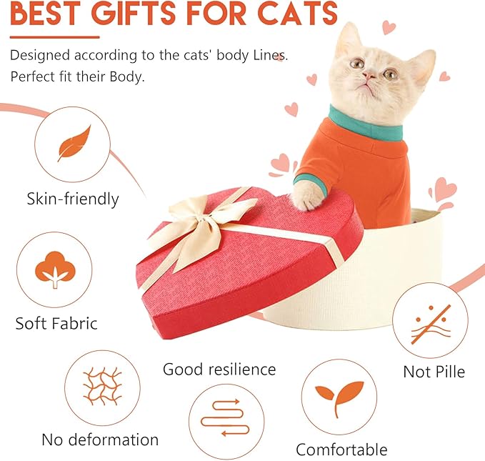 Sticky Cat Clothes Stretchy, Sphynx Hairless Sweater & Pajamas for Cats only, Soft Cat Onesie for Cats After Surgery Female Male & Hair Loss Prevention, Orange M