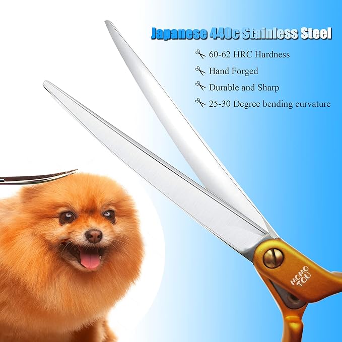 6.5'' Small Curved Dog Grooming Scissors Gold Professional Trimming Shears with Ultra-Lightweight Offset Handle 440C Stainless Steel Pet Scissors for Face and Paws