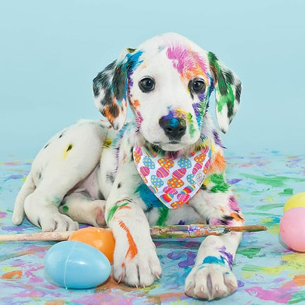 E-Clover Easter Dog Bandana & Matching Scrunchie Set Egg Dog Bandanas Scarf with Bunny Hair Tie for Medium Large Dogs & Pet Owner Mom Gift