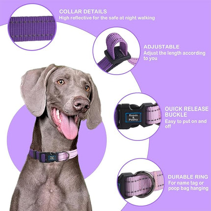 Roses&Poetry Dog Collars for Medium Dogs, Adjustable Durable Pet Reflective Dog Collar for Small Medium Large Dogs(Lightpurple-M)