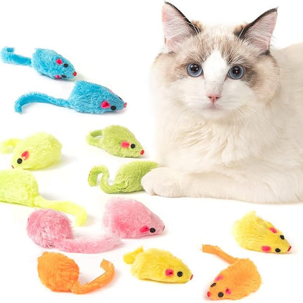 12PCS Rattle Cat Mouse Toys also Prefilled Catnip, 2.36” Mice Body Size, Faux Fur Cat Mice Toys with Plastic Body, Interactive Catnip Toys for Indoor Cats Play Fetch