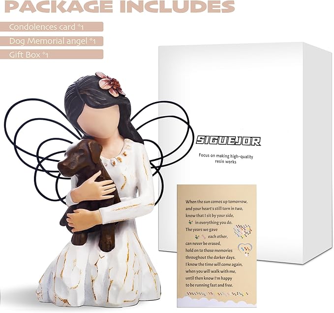 Loss of Dog Sympathy Gift, Dog Memorial Gifts, Angel Figurine, Remembrance Keepsake, Pet Sympathy Gift(Brown)