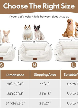 Cat Dog Bed for Pets, Rectangle Pet Bed Gift for Puppy and Kitten, Machine Washable Calming Fluffy Pet Couch Sofa for Indoor Outdoor, Portable Soft Cat Bed with Non-Slip Bottom (Small, Cream)