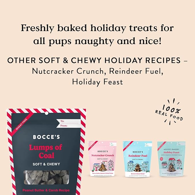 Bocce's Bakery Lumps of Coal Soft & Chewy Dog Treats, All-Natural Wheat-Free Christmas Dog Treats, 6 oz