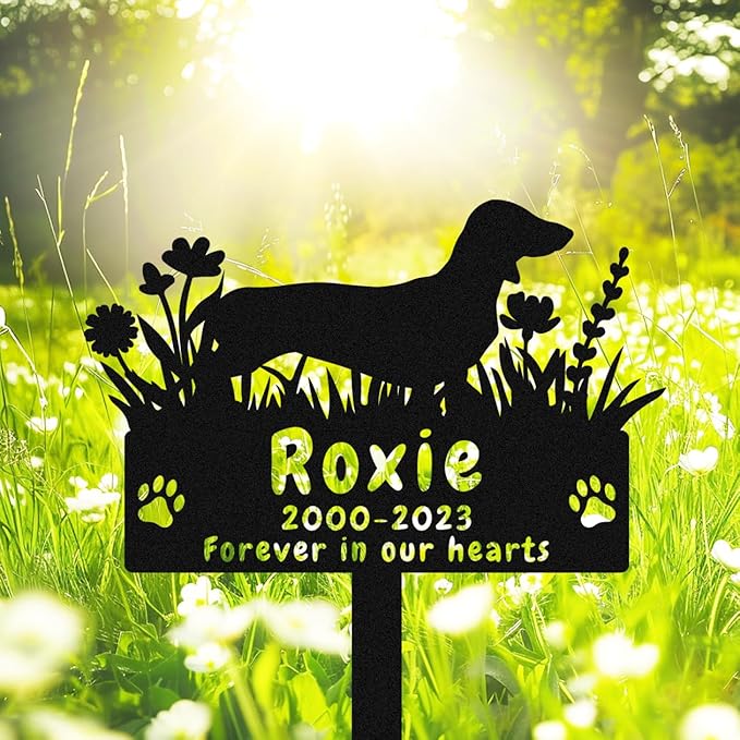 Personalized Dog Dachshund Memorial Stake Engraved Grave Stake, Custom Flowers Dog Memorial Grave Marker Outdoor Memorial Plaque, Dog Memorial Engraved Sign Pet Memorial Garden Stake