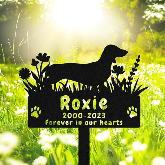 Personalized Dog Dachshund Memorial Stake Engraved Grave Stake, Custom Flowers Dog Memorial Grave Marker Outdoor Memorial Plaque, Dog Memorial Engraved Sign Pet Memorial Garden Stake