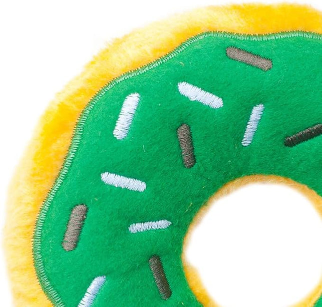 ZippyPaws Donutz - No Stuffing Dog Toys to Keep Them Busy, for Small and Medium Dogs, Squeaky Pet Toy for Boredom, Unstuffed Chew Toy, Soft Plush Puppy Products, Funny Food Toy - Mint Chip Donut
