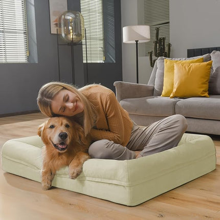 XL Dog Bed for Large Dogs, Orthopedic Dog Bed Egg Crate Foam with Removable Washable Cover, Waterproof Non-Slip Big Pet Sofa with 4-Sides Removable Bolster, Beige