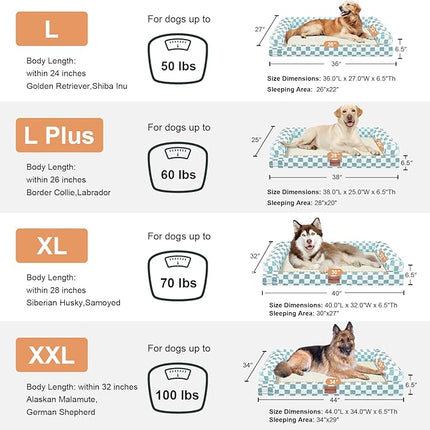 Large Dog Bed Orthopedic Washable: Beds Bolster XL Bed Large Big Dogs Egg Crate Foam Couch Sofa Waterproof with Removable Cover - Green Grid