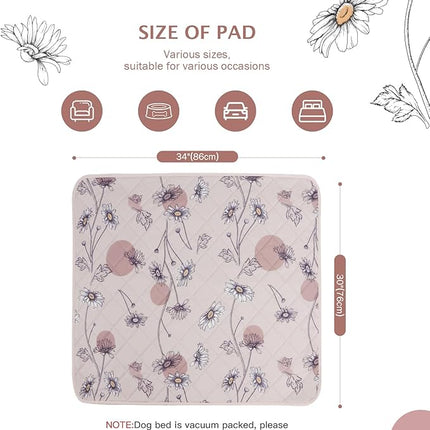 IEUUMLER Washable Pee Pads for Dogs, 2 Pack Non-Slip & Waterproof Whelping Pad, Reusable Puppy Potty Training With Fast Absorbent for Playpen EU007 (Pink Daisy, 30"X34"-2pcs)