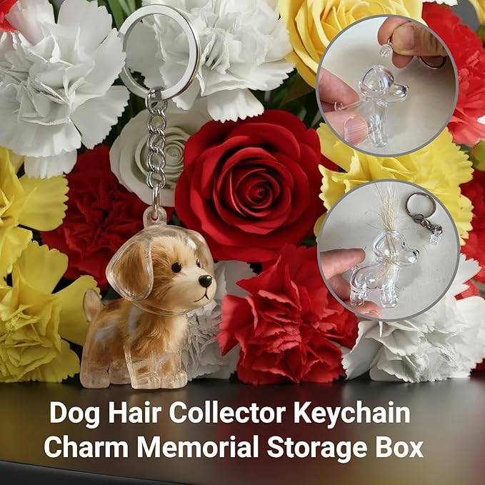 Dog Memorial Gifts Picture Frame, Pet Paw Print Kit & Fur Keepsake Keychain Set - 360 Rotating Wood Frame for Loss of Dog Sympathy Gift, Pet Bereavement & Remembrance