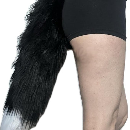 Bianna Creations Faux Fur Animal Tail, Handmade, Cosplay, Anime Lover, Costume Dress Up Pet Play Furry Super Soft Accessory (20", Fox Black)