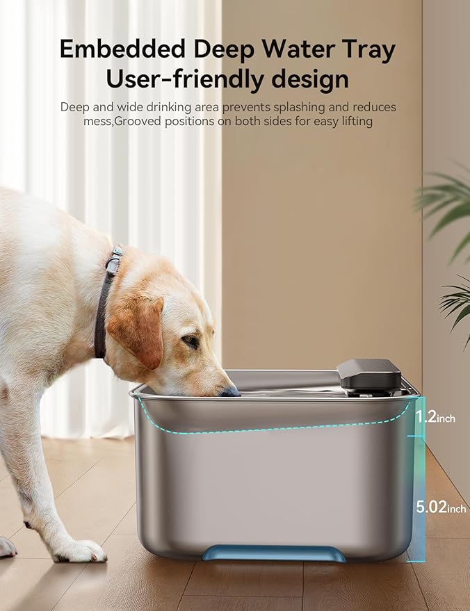 3 Gal Stainless Steel Dog Water Fountain for Large Dog, Pet Water Fountain, Dog Water Bowl Dispenser with Water Level Window, Super Quiet for S-L Dogs and Multi-Pet, Easy to Clean(FN-W13)