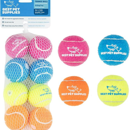Best Pet Supplies Interactive Squeaky Dog Chew Toy, Ideal Dog Toys for Chewers, Small, Medium & Large Dogs, and Fetch Lovers - Tennis (Assorted Color), Small (Pack of 8)