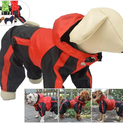 Lovelonglong American Bully Pitbull Dog Hooded Raincoat, Bulldog Rain Jacket Poncho Waterproof Clothes with Hood Breathable 4 Feet Four Legs Rain Coats for Pugs English French Bulldog Red B-XL
