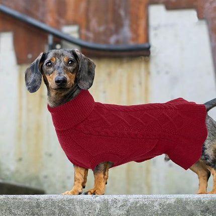 LeLePet Dog Sweater Christmas Turtleneck Knitwear Sweatshirt Cable Knit Warm Dress for Small Medium Large Dogs Puppy Fall Sweater, Dachshund, Shih Tzu, L, Red