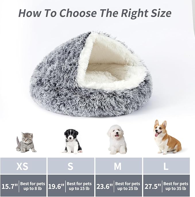 Dog Bed Round Hooded Plush Cat Cave Self Warming Pet Bed Donut Anti Anxiety Fluffy Pet Bed for Puppy and Kitty