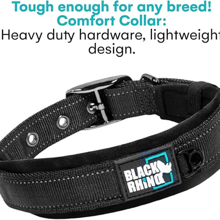 Black Rhino Extra Large Dog Collar - Adjustable Reflective Heavy Duty Dog Collars with Ultra-Soft Neoprene Padding - Weatherproof, Durable, and Comfortable - Ideal for Active Dogs - Black