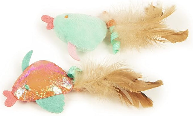 SmartyKat (2 Count) Silly Swimmers Crinkle Plush Catnip Cat Toys - Orange/Turquoise, 2 Count