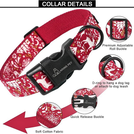 ARING PET Christmas Dog Collar, Cute Red Reindeer Cotton Lightweight Xmas Pet Collars for Puppy Small Medium Large Dogs-L