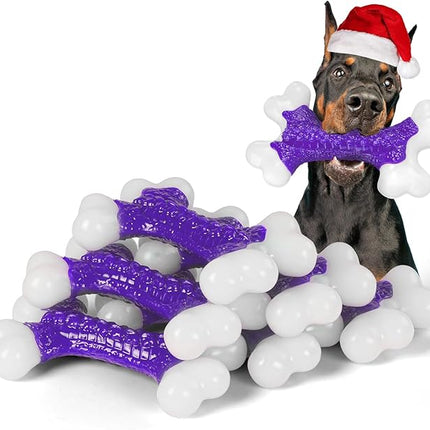 6-Pack Tough Dog Chew Toys for Aggressive Chewers Large Medium Breed Bacon Flavor, Bone Toy Dog, Nylon Heavy Duty Extreme Indestructible Teething Training