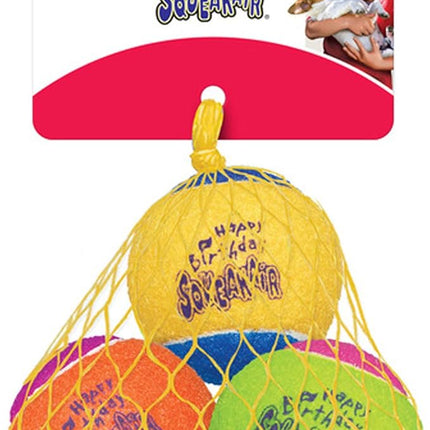 KONG - SqueakAir Birthday Balls (3 Pack) – Durable Non-Abrasive Fetch Toy with Built-in Squeaker, Assorted Colors (2 Packs)