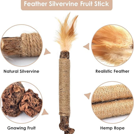 Bissap 10 PCS Silvervine Chew Sticks for Cats, Catnip Chew Sticks Cat Toys for Indoor Cat Kitten Teeth Grinding Interactive Feather Toys for Aggressive Chewers Dental Care