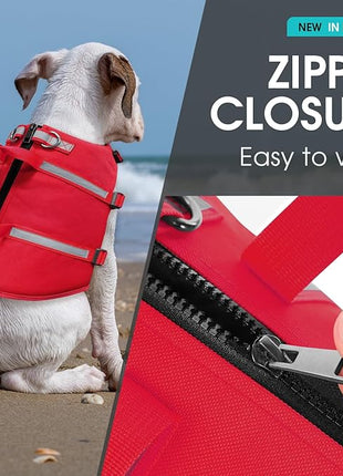 Queenmore XS Dog Life Jacket, Dog Life Vest for Swimming, Life Jackets for Small Dogs, Small Doggie Life Vest for Swimming, Adjustable Pet Life Vest for Boating, Cat Lifevest (Red, XS)