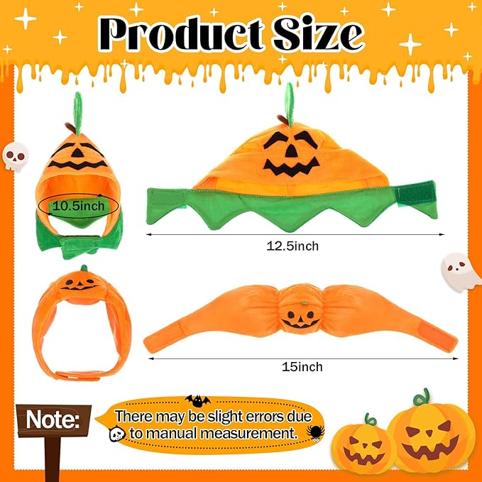 6 Pcs Cat Halloween Pumpkin Costume Dog Pumpkin Hat Adjustable Pet Headdress Cute Cap Headwear Halloween Devil Hat for Party Cosplay Puppy Kitty Dress up Accessory