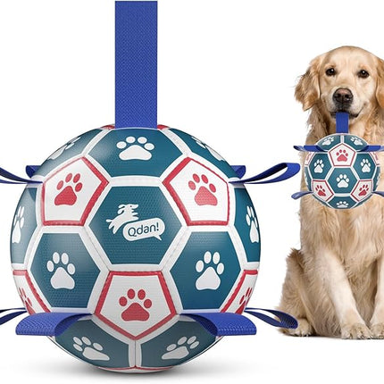 QDAN Large Dog Toys, 8 Inch Durable Balls for Dogs for Outdoor Indoor, Soccer Ball with Straps, Herding Balls, Interactive Toy for Tug of War, Dog Ball to Keep Them Busy (8 Inch)