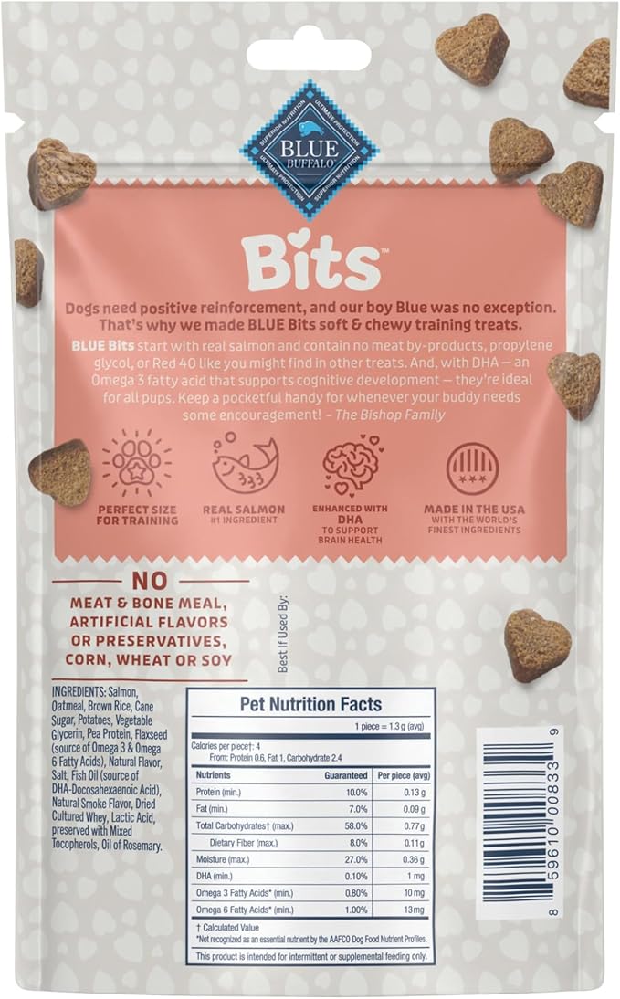 Blue Buffalo Bits Soft Dog Treats for Training, Made with Natural Ingredients & Enhanced with DHA, Salmon Recipe, 4-oz Bag