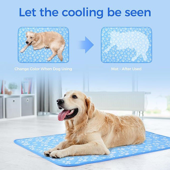 Rywell Cooling Mat for Dogs Extra Large, 44'' x 32'' Color Changing&Arc-Chill Cooling Fiber QMAX>0.5, Washable Non-Toxic Portable Kennel Dog Bed, Non-Slip&Foldable Crate Pad for Large Dog