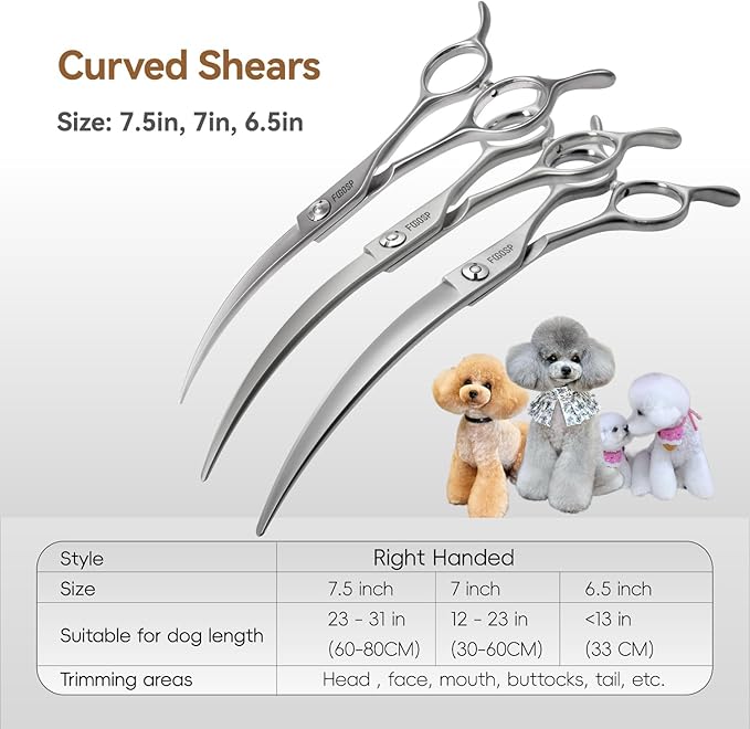 Professional 45°Curved Grooming Scissors for Dogs 6.5 in Big Arc Curved Shears for Professional Groomer Japan VG10 High-carbon Steel Right Hand Matte