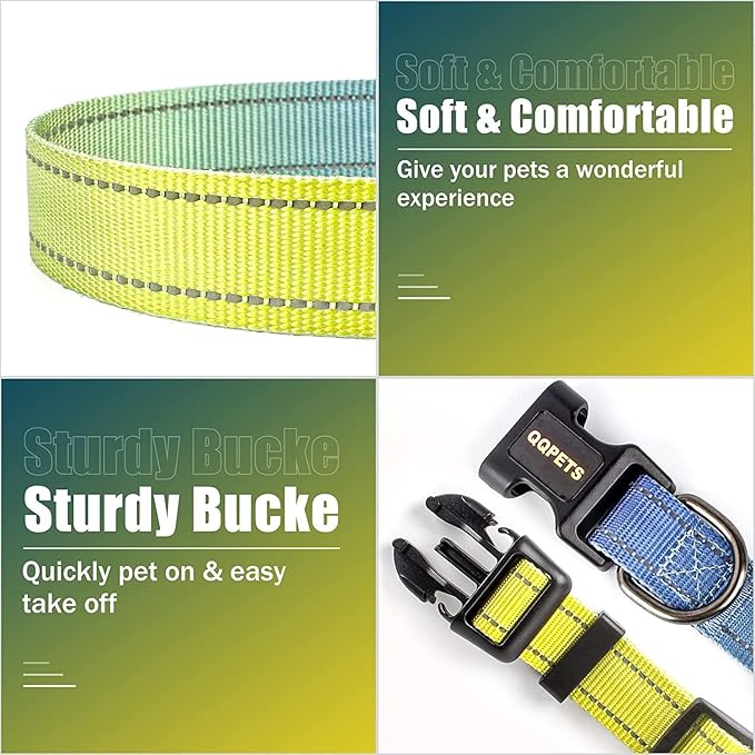 Roses&Poetry Dog Collars for Medium Dogs with Gradient Amber, Yellow Reflective Dog Collar Adjustable Mediums Pet Collars for Small Medium Large Dogs (Amber-M)