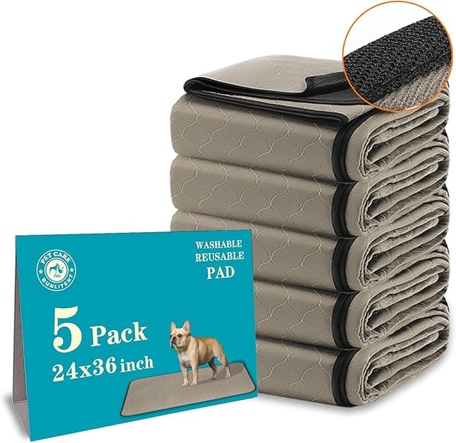 Washable Pee Pads for Dogs 24" x 36", 5 Pack, Reusable Puppy Pee Pads Washable, Dog Training Pads with Quick Dry, Large Anti-Slip Whelping Pad for Pet, Playpen, Incontinence, Housebreaking
