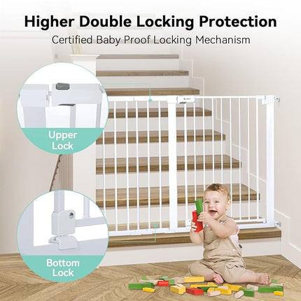 COMOMY 36" Extra Tall Baby Gate for Stairs Doorways, Fits Openings 29.5" to 48.8" Wide, Auto Close Extra Wide Dog Gate for House, Pressure Mounted Easy Walk Through Pet Gate with Door, White