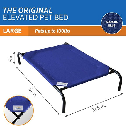 Coolaroo Original Elevated Dog Bed - Breathable Off-The-Ground Pet Bed with Cooling Fabric, Joint Relief & Moisture-Resistant Fabric, 100% Recyclable, Easy Clean, Aquatic Blue, Large