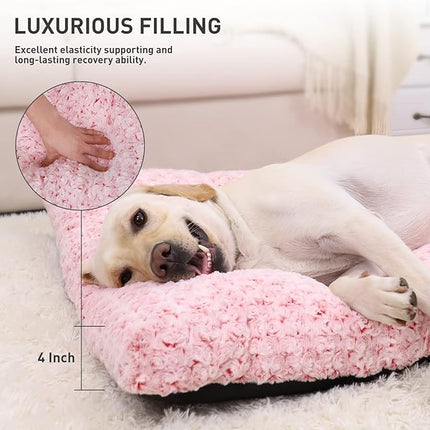 KSIIA Washable Dog Bed Deluxe Plush Dog Crate Beds Comfy Kennel Pad Anti-Slip Pet Sleeping Mat for Large, Jumbo, Medium, Small Dogs Breeds, 41" x 27", Pink