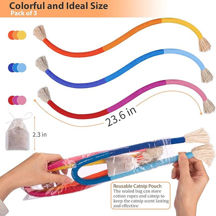 Retro Shaw Cat Chew Toys Ropes 3Pcs with Natural Catnip & Silvervine, Cat Nip String Toy, Interactive Kicker Safe Teeth Cleaning Kitten Toys for Indoor Cats Kitty, 23.6 Inches