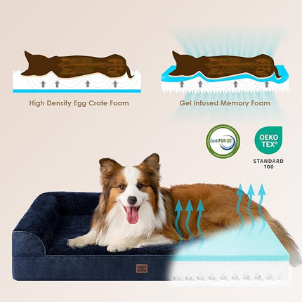 EHEYCIGA Memory Foam Dog Bed XXL, Giant Dog Bed Orthopedic with Washable Removable Cover, Waterproof Pet Bed Couch for Jumbo Dogs, 48x36x7 Inches, Navy Blue