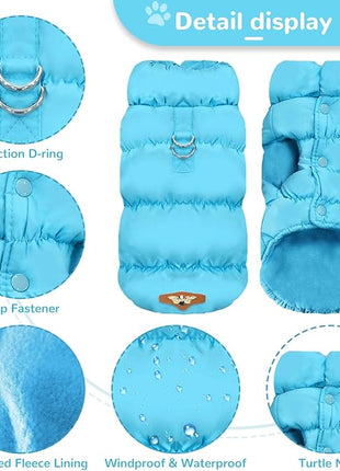 Winter Warm Dog Jacket for Small Medium Dogs Cat Cold Weather Coats with Harness Paded Dogs Fleece Vest Waterproof Windproof Dog Snow Jacket Pet Puppy Clothes (Blue,L)