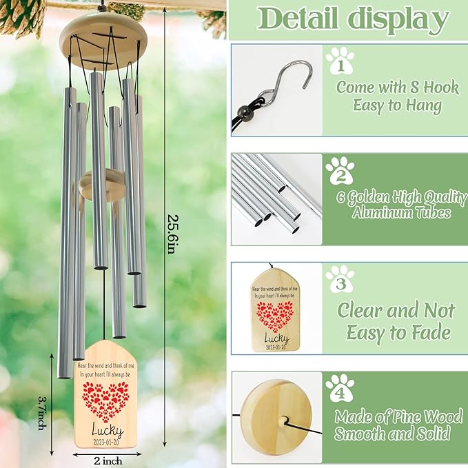 Pet Memorial Gifts, Personalized Pet Memorial Wind Chimes, Pet Loss Gifts, Loss of Pet Sympathy Gift, Bereavement Gifts for Loss of Pet, Pet Remembrance Gift