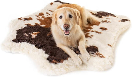 PupRug Orthopedic Dog Bed for Large Dogs with Fluffy Soft Faux Fur and Memory Foam for Joint Pain Relief, Machine Washable and Waterproof Couch Bed, Brown and White, Large/Extra Large