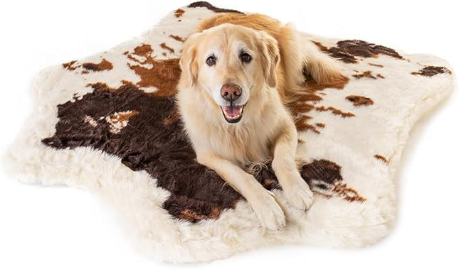PupRug Orthopedic Dog Bed for Large Dogs with Fluffy Soft Faux Fur and Memory Foam for Joint Pain Relief, Machine Washable and Waterproof Couch Bed, Brown and White, Large/Extra Large