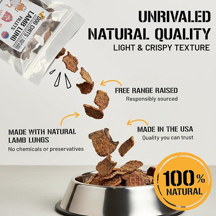 Dog Chits Lamb Lung Fillets Dog and Puppy Treats - Low Fat, High Protein Single Ingredient Dog Treat - Easy to Break Slices - Great for Training - Made in USA, 6 oz. Bag